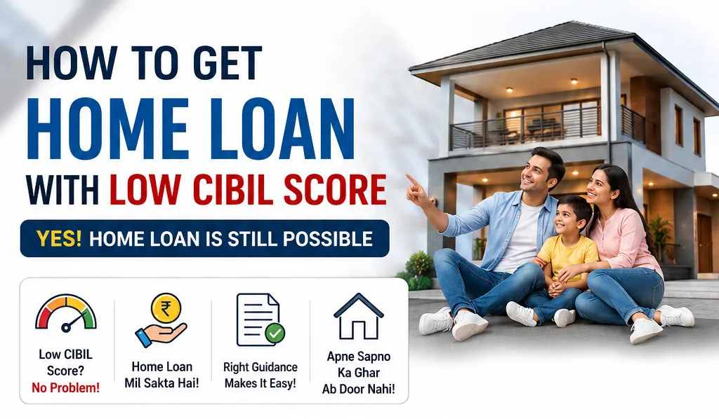 How to get a home loan with a low CIBIL score: a family sitting in front of a new house